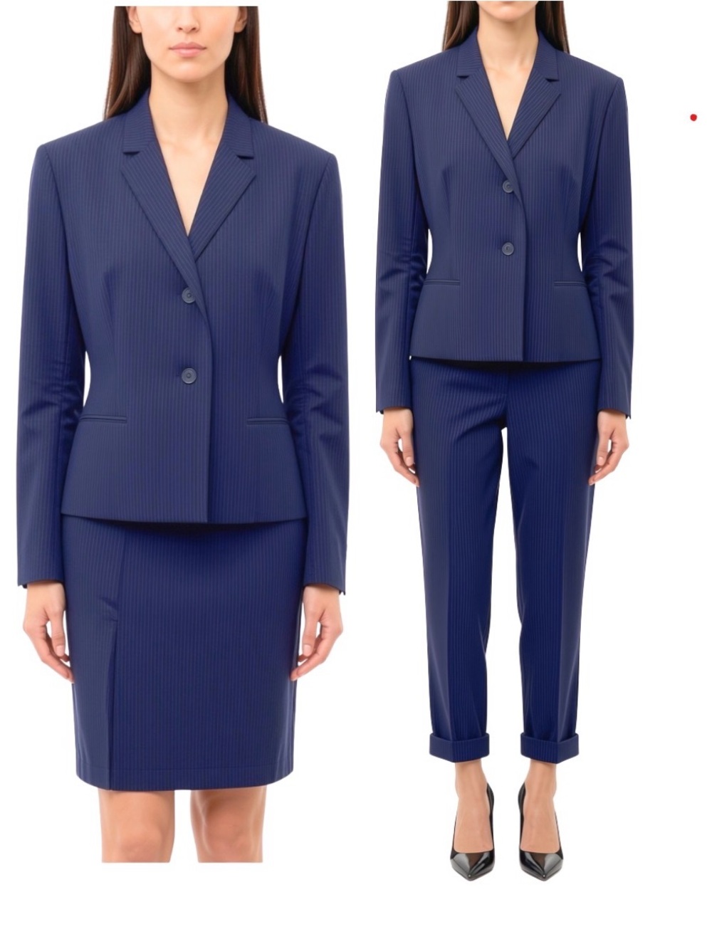 Ann Taylor Navy Pinstripe 3 Piece Suit Tailored Blazer Jacket, Pants, Skirt